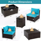 Costway 7-delige terrasset met vuurtafel op gas van 40,000 BTU, voor propaan, met afdektafel voor gasfles, mix bruin + marineblauw/rood/zwart/turquoise/gebroken wit