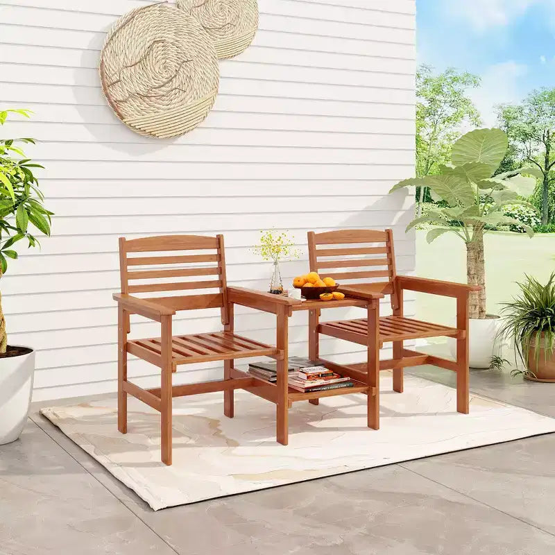 Costway tweezitsbank voor terras met salontafel en parasolopening, voor tuin en zwembad