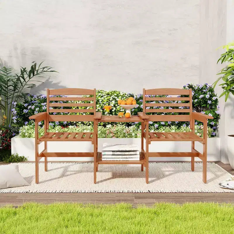 Costway tweezitsbank voor terras met salontafel en parasolopening, voor tuin en zwembad