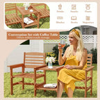 Costway tweezitsbank voor terras met salontafel en parasolopening, voor tuin en zwembad