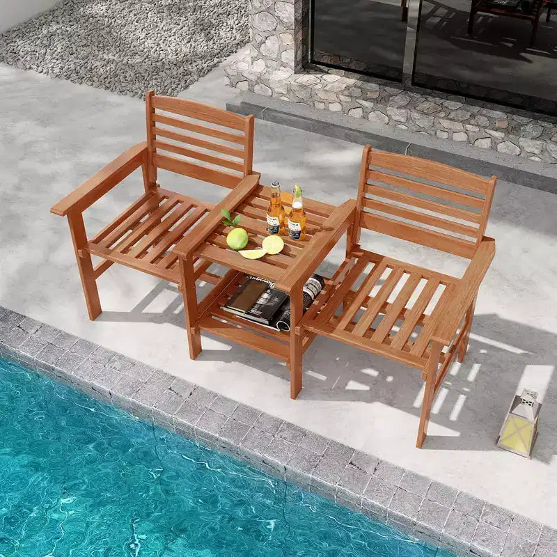Costway tweezitsbank voor terras met salontafel en parasolopening, voor tuin en zwembad