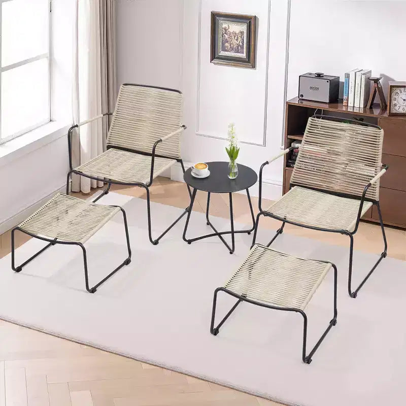 GDFStudio Adelle 5-delige buitenset voor gezellige gesprekken met fauteuils, voetenbankjes en bijzettafel