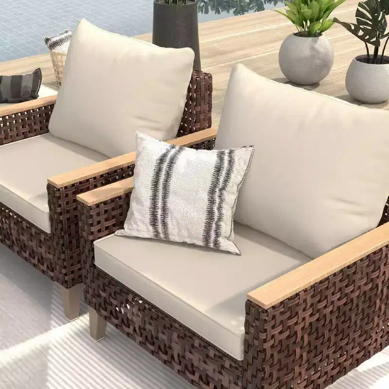 Whisen loungeset voor buiten, 5-delig, voor 7 personen, van rotan voor terras en tuin, met zachte kussens – wit