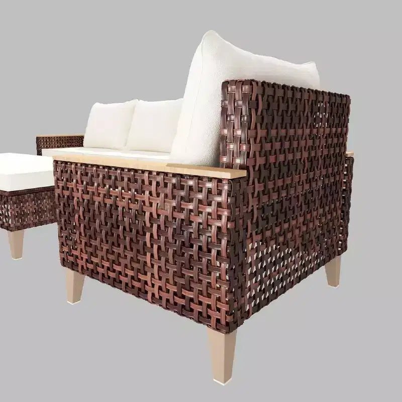 Whisen loungeset voor buiten, 5-delig, voor 7 personen, van rotan voor terras en tuin, met zachte kussens – wit
