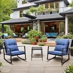 Whisen 3-Piece Outdoor Patio Bistro Rocking Chair, Garden Rocking Conversation Set with Cushion and 1 Table - Blue