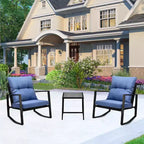 Whisen driedelige bistroset voor buiten met schommelstoelen, tuinset met schommelstoelen, kussen en 1 tafel - blauw