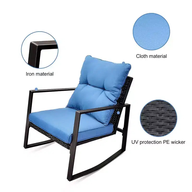 Whisen driedelige bistroset voor buiten met schommelstoelen, tuinset met schommelstoelen, kussen en 1 tafel - blauw