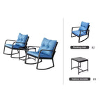 Whisen driedelige bistroset voor buiten met schommelstoelen, tuinset met schommelstoelen, kussen en 1 tafel - blauw