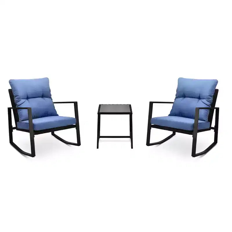 Whisen driedelige bistroset voor buiten met schommelstoelen, tuinset met schommelstoelen, kussen en 1 tafel - blauw