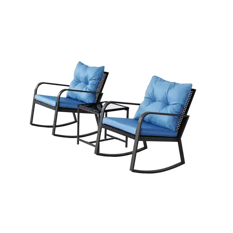 Whisen driedelige bistroset voor buiten met schommelstoelen, tuinset met schommelstoelen, kussen en 1 tafel - blauw