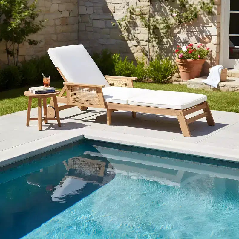 Christopher Knight Home Chalida Modern 2 Piece Acacia Wood Patio Sunlounge and Side Table Set with 3-Position Backrest