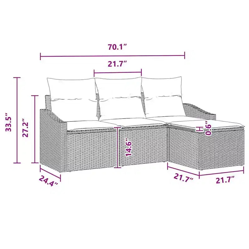 vidaXL Gartensofa-Set, 4-teilig, brauner Poly-Rattan