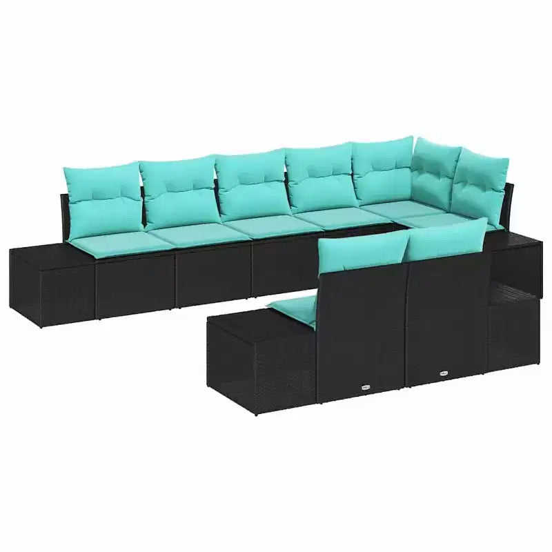 vidaXL Garden Sofa Set 8 pcs Black and turquoise 319 x 154 x 85 cm - Black and turquoise Without table