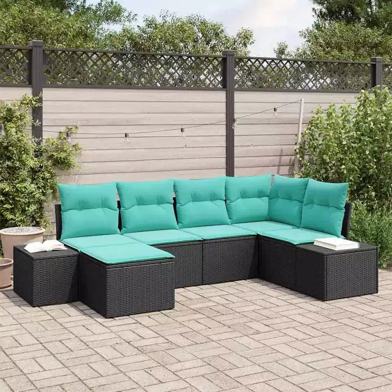 Conjunto de sofá de jardín vidaXL de 6 piezas, negro y turquesa, 264 x 154 x 85 cm - Negro y turquesa sin mesa