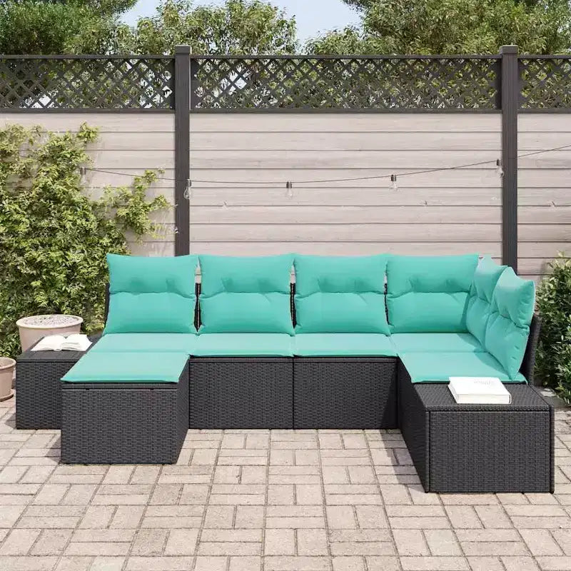 Conjunto de sofá de jardín vidaXL de 6 piezas, negro y turquesa, 264 x 154 x 85 cm - Negro y turquesa sin mesa