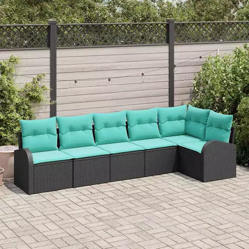 Conjunto de sofá de jardín vidaXL de 6 piezas, poliratán negro y turquesa - Negro y turquesa sin mesa