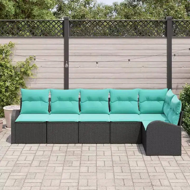 Conjunto de sofá de jardín vidaXL de 6 piezas, poliratán negro y turquesa - Negro y turquesa sin mesa