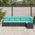 Conjunto de sofá de jardín vidaXL de 6 piezas, poliratán negro y turquesa - Negro y turquesa sin mesa