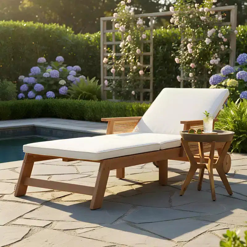 Conjunto moderno Christopher Knight Home Wei de 2 piezas, con tumbona de acacia para patio y mesa auxiliar con diseño de mimbre