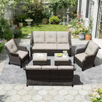 UPTIOT Outdoor 6-Piece Modular Set with Dual 72.5 Sofas, Swivel Chairs & Ottoman Pair