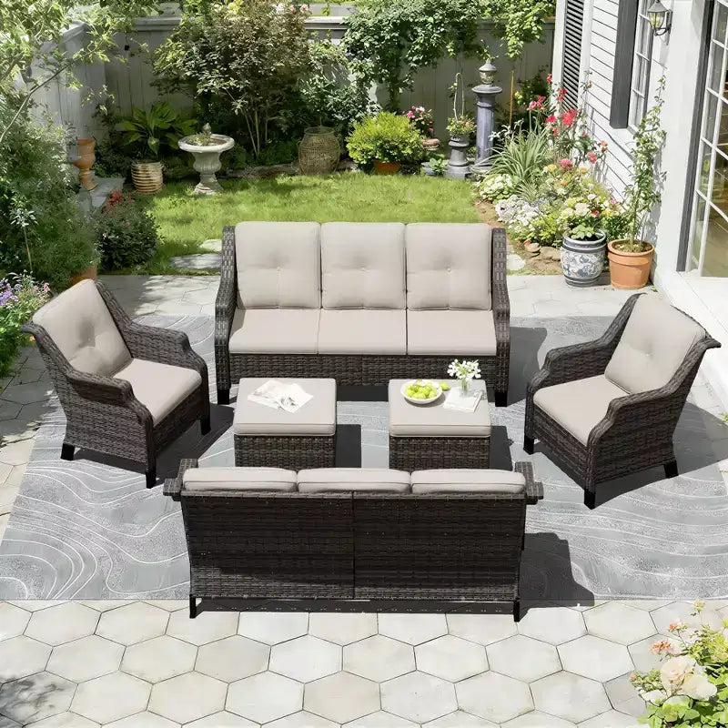 UPTIOT Outdoor 6-Piece Modular Set with Dual 72.5 Sofas, Swivel Chairs & Ottoman Pair