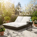 Christopher Knight Home Yuki Modern 2 Piece Acacia Patio Double Sunlounge and Table Set with 5 Adjustable Positions