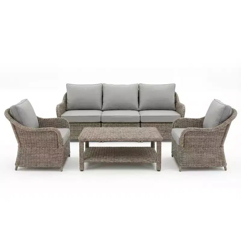 Martha Stewart All-Weather Rattan Wicker Patio Sofa, 2 Chairs,Coffee Table - Weathered Gray