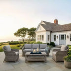 Martha Stewart weerbestendige rotan loungeset voor terras, 2 stoelen en salontafel – verweerd grijs