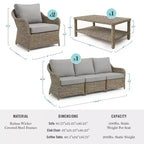 Martha Stewart weerbestendige rotan loungeset voor terras, 2 stoelen en salontafel – verweerd grijs