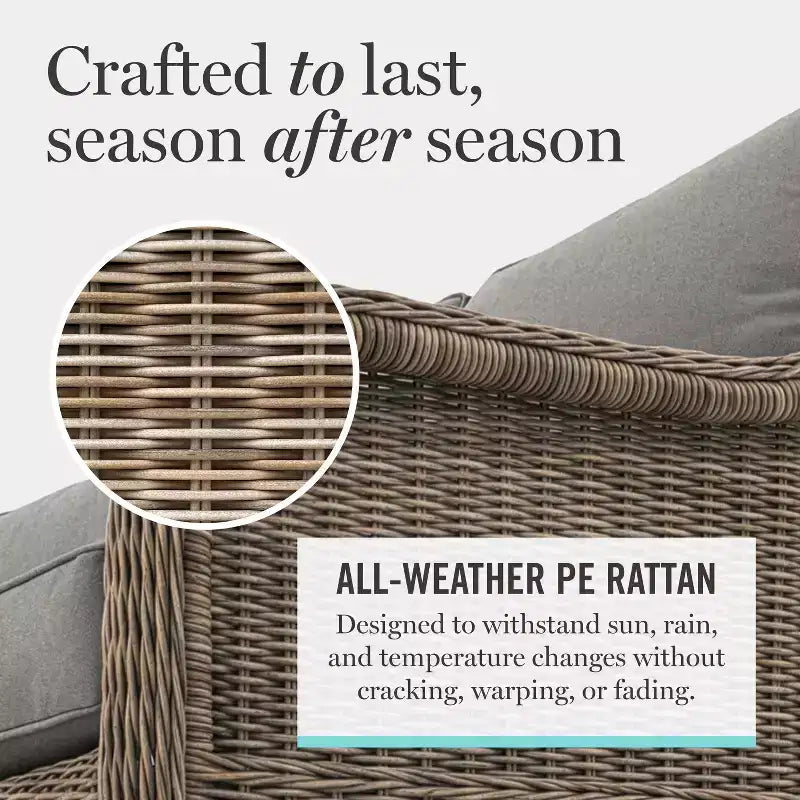 Martha Stewart weerbestendige rotan loungeset voor terras, 2 stoelen en salontafel – verweerd grijs
