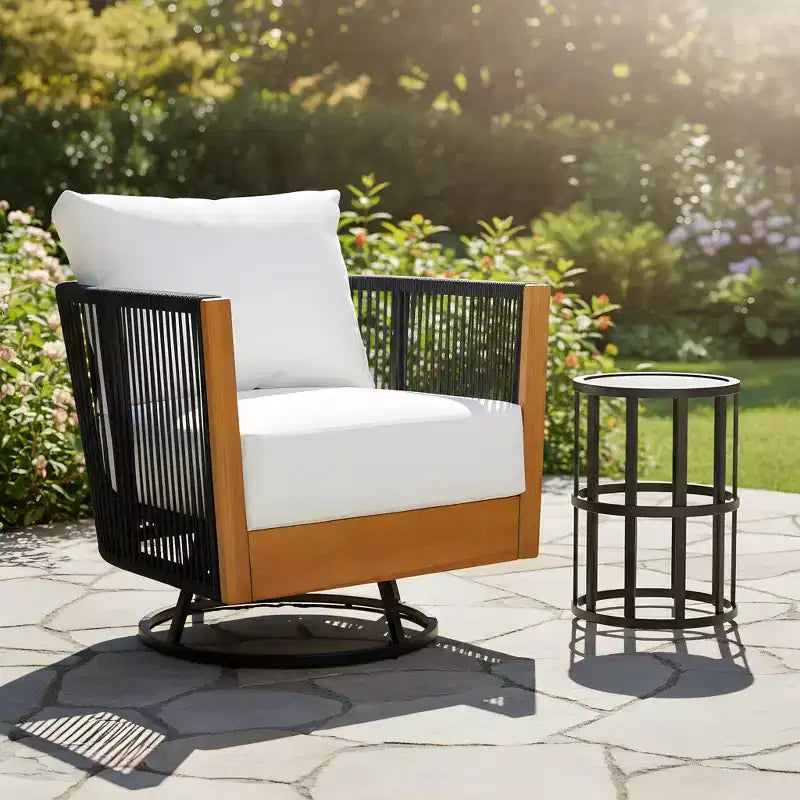 Christopher Knight Home Suriya Modern Acacia Patio Swivel Chairs with Rope Design and Metal Table Set