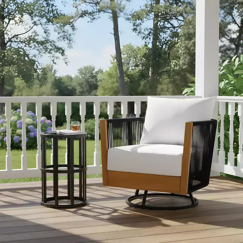 Conjunto de sillas giratorias modernas de acacia para patio con diseño de cuerda y mesa de metal Suriya de Christopher Knight Home