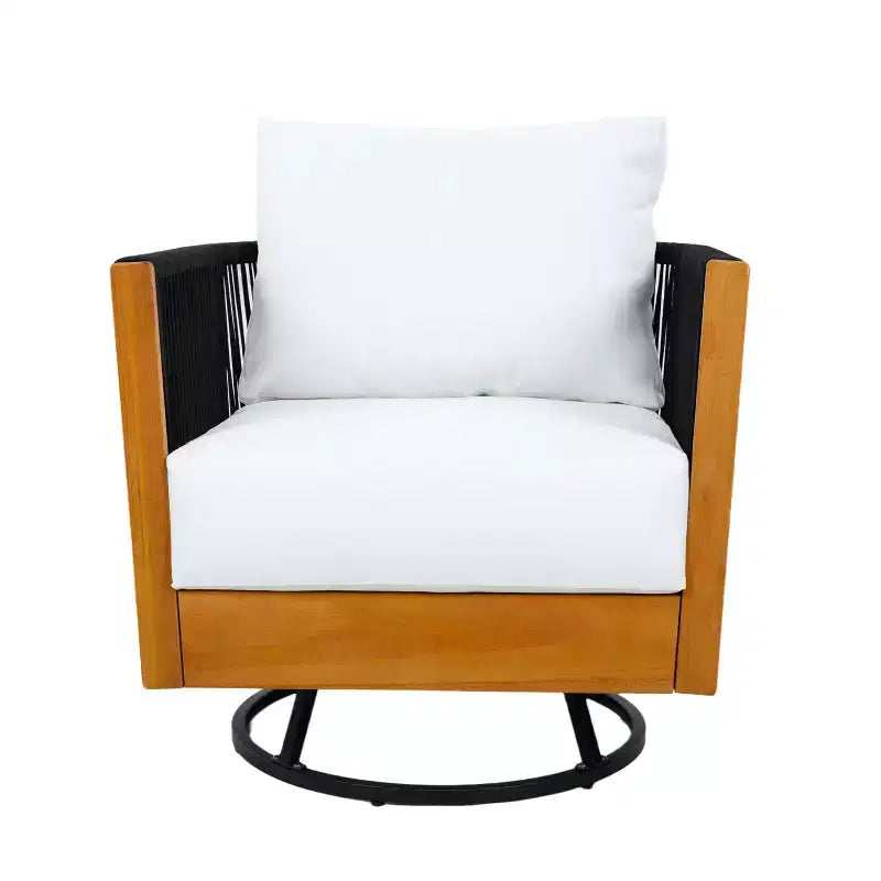 Conjunto de sillas giratorias modernas de acacia para patio con diseño de cuerda y mesa de metal Suriya de Christopher Knight Home