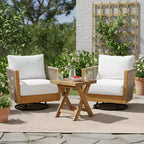Christopher Knight Home Thanh Modern 3 Piece Acacia Patio Swivel Chairs with Rope Design and Slatted Table Set