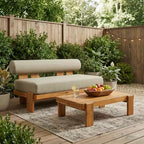 Christopher Knight Home Ishaan moderne 2-delige set voor het terras met gestoffeerde acaciahouten tweezitsbank en salontafel met lattenblad