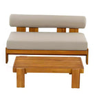Christopher Knight Home Ishaan moderne 2-delige set voor het terras met gestoffeerde acaciahouten tweezitsbank en salontafel met lattenblad