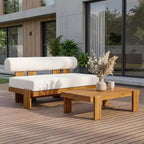 Christopher Knight Home Ishaan moderne 2-delige set voor het terras met gestoffeerde acaciahouten tweezitsbank en salontafel met lattenblad