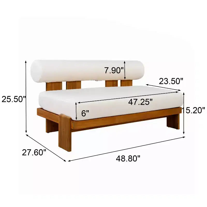 Christopher Knight Home Ishaan moderne 2-delige set voor het terras met gestoffeerde acaciahouten tweezitsbank en salontafel met lattenblad
