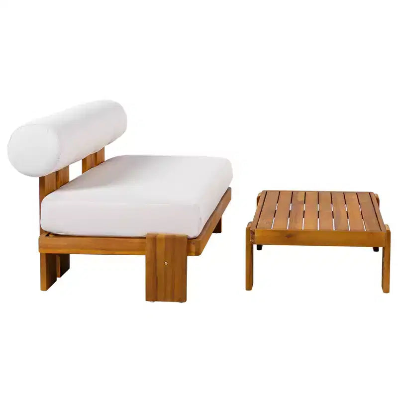Christopher Knight Home Ishaan moderne 2-delige set voor het terras met gestoffeerde acaciahouten tweezitsbank en salontafel met lattenblad