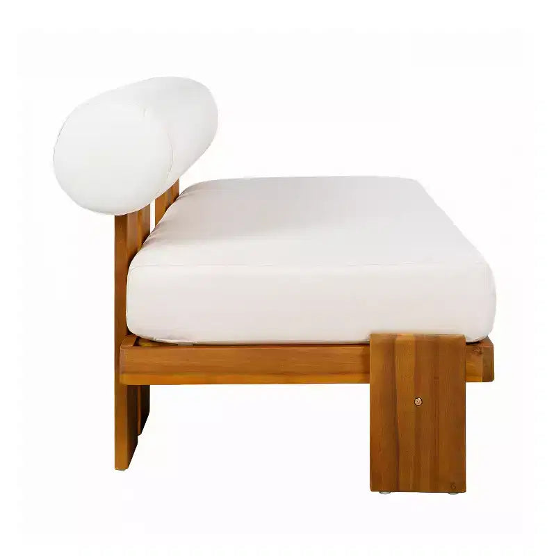 Christopher Knight Home Ishaan moderne 2-delige set voor het terras met gestoffeerde acaciahouten tweezitsbank en salontafel met lattenblad