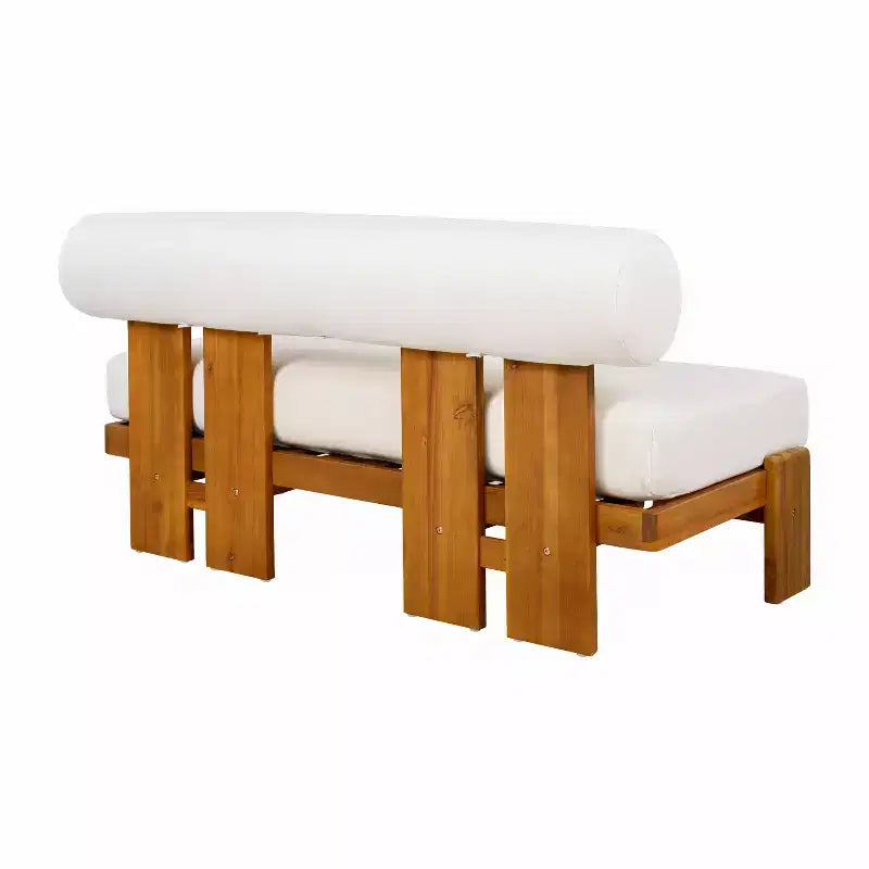 Christopher Knight Home Ishaan moderne 2-delige set voor het terras met gestoffeerde acaciahouten tweezitsbank en salontafel met lattenblad