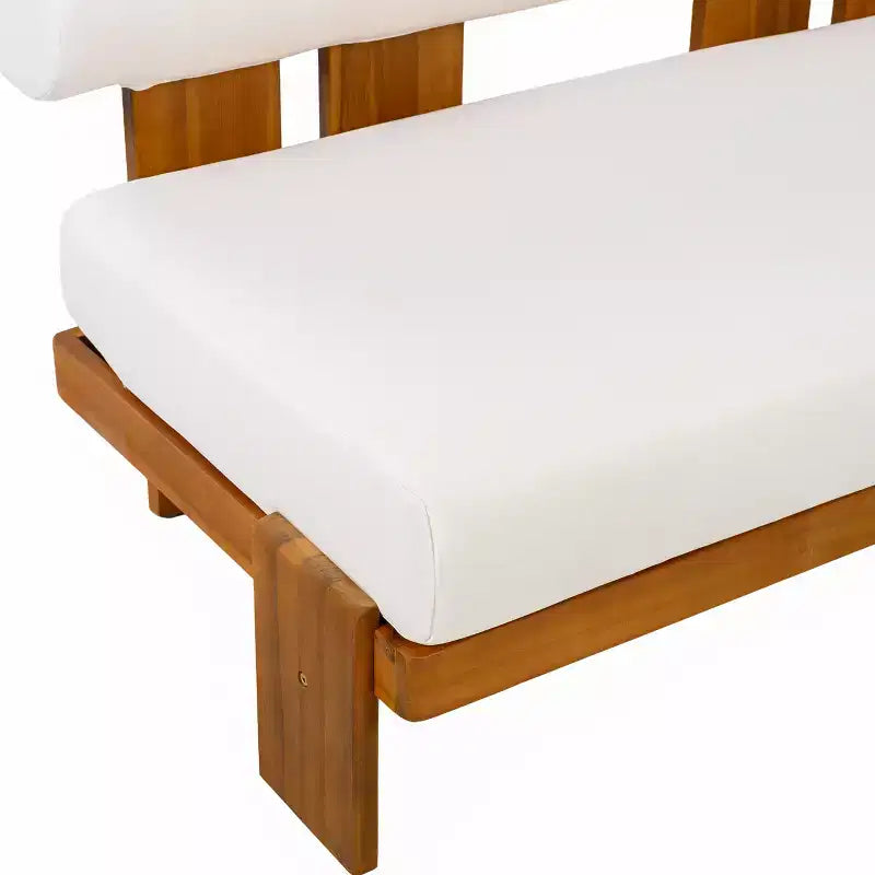 Christopher Knight Home Ishaan moderne 2-delige set voor het terras met gestoffeerde acaciahouten tweezitsbank en salontafel met lattenblad
