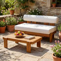 Christopher Knight Home Ishaan Modern 2 Piece Acacia Upholstered Patio Loveseat and Slatted Coffee Table Set