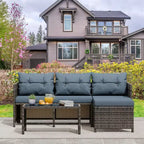 Celebalcony Outdoor Patio Furniture 3-Piece Rattan Outdoor Sectional SofaL Shaped Patio Couch with Cushion Glass Table for Balcony, Garden