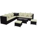 vidaXL Patio Furniture Set Conversation Set Sectional Sofa with Table Rattan