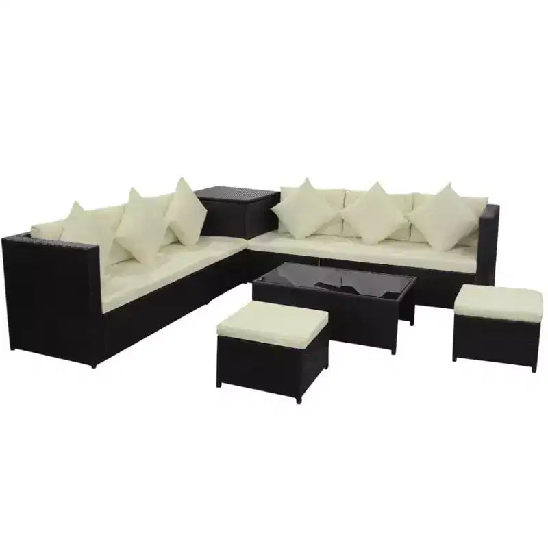 vidaXL Patio Furniture Set Conversation Set Sectional Sofa with Table Rattan