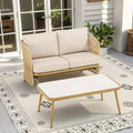 GDFStudio Lucas Outdoor Wicker Glider Loveseat Chat Set with Coffee Table and Cushions