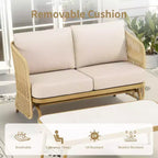 Conjunto de conversación GDFStudio Lucas para exteriores, con sofá biplaza deslizante de mimbre, mesa de centro y cojines