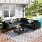 GDFStudio Landon Patio Modern Wicker 4-Piece L-Shaped Sofa Conversation Set with Table and Cushions