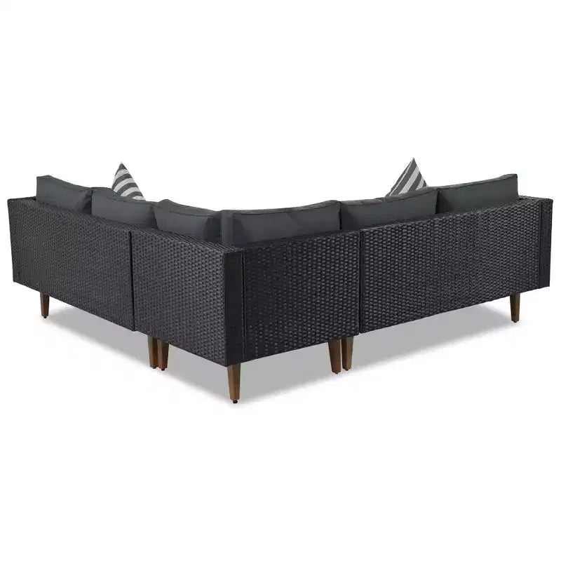 Set GDFStudio Landon moderno da patio in vimini, composto da divano a L da 4 pezzi per conversazione, tavolo e cuscini